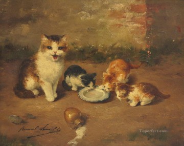 子猫の絵 アルフレッド・ブルネル・ド・ヌーヴィル Oil Paintings
